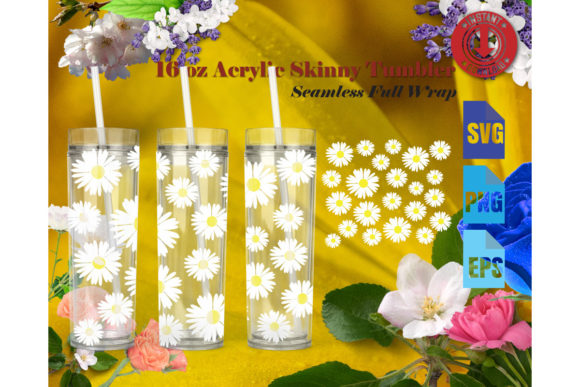 16oz Acrylic Skinny Tumbler Daisies SVG