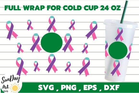 Full Wrap Cancer Ribbon Cold Cup SVG