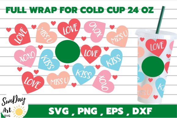 Full Wrap Valentine Hearts Cold Cup SVG