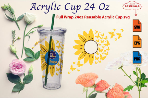 Sunflower-Butterfly Acrylic Cup Design